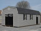 12x24 Dutch Barn Style Storage Shed with Grey Vinyl Siding and Black Doors